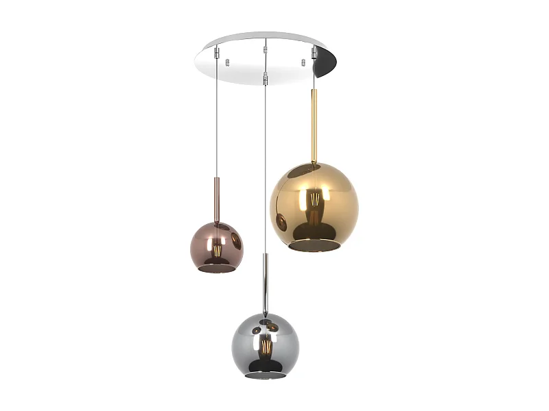 Sosp. Cromo Tonda 3 Luci Vetri 1 Grande Or +1 Medio Cr +1 Piccolo Ra