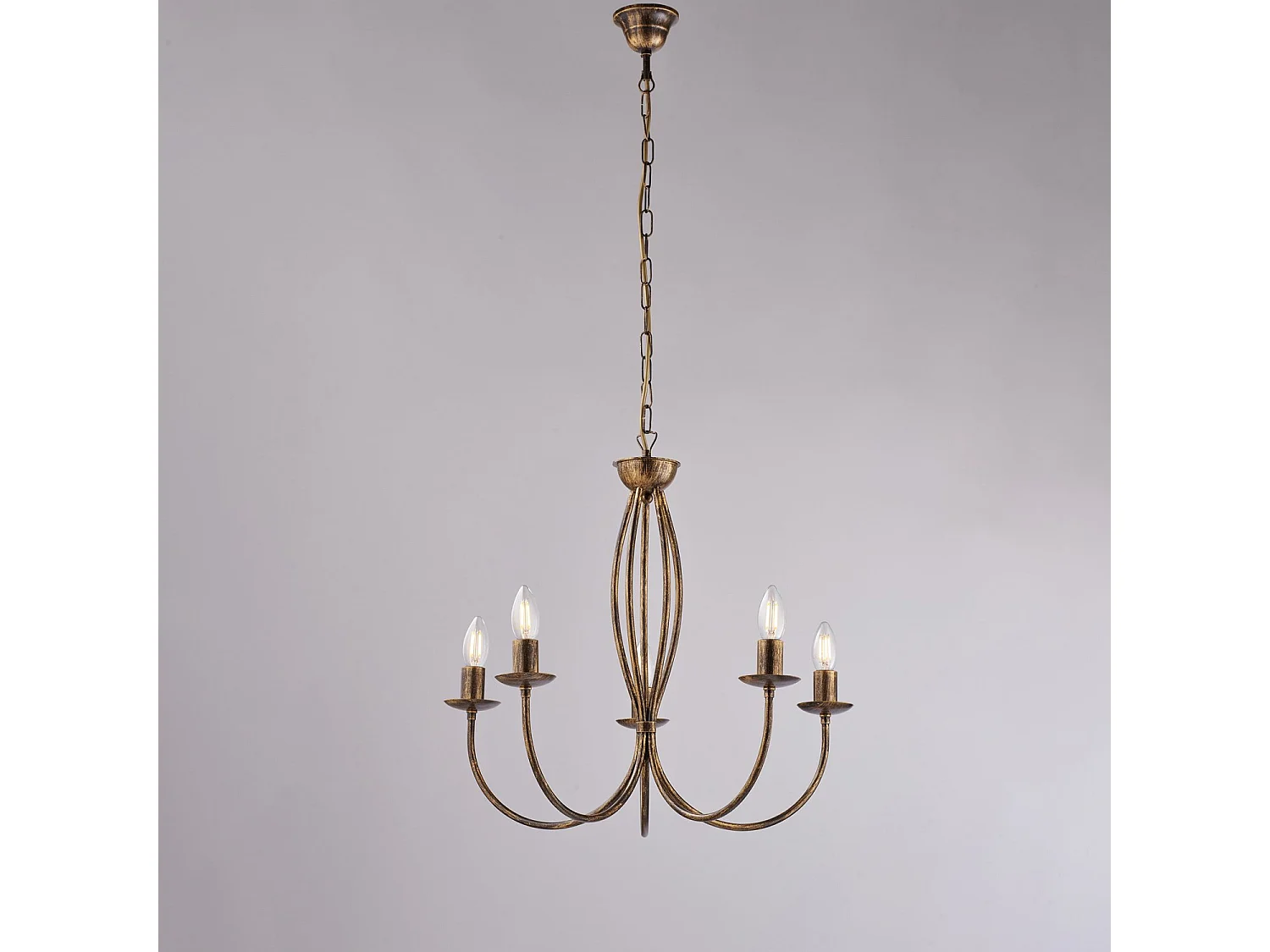 Botte Lustre en fer laqué marron décor or vieilli 5 lumières 113 d.55 BL147-5-BR