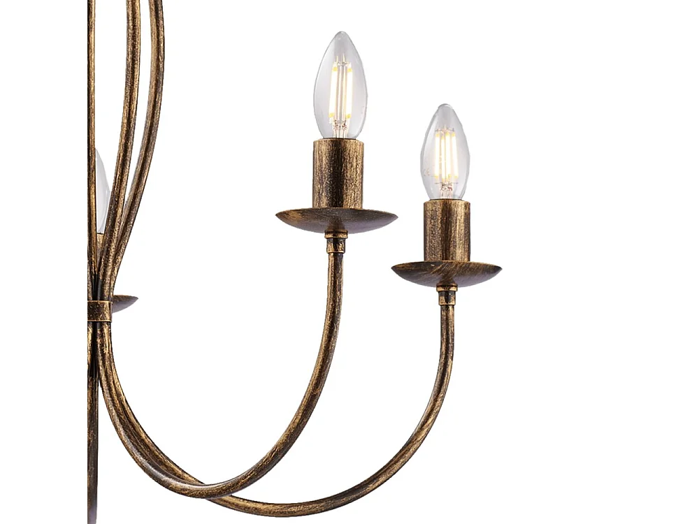 Botte Lustre en fer laqué marron décor or vieilli 5 lumières 113 d.55 BL147-5-BR
