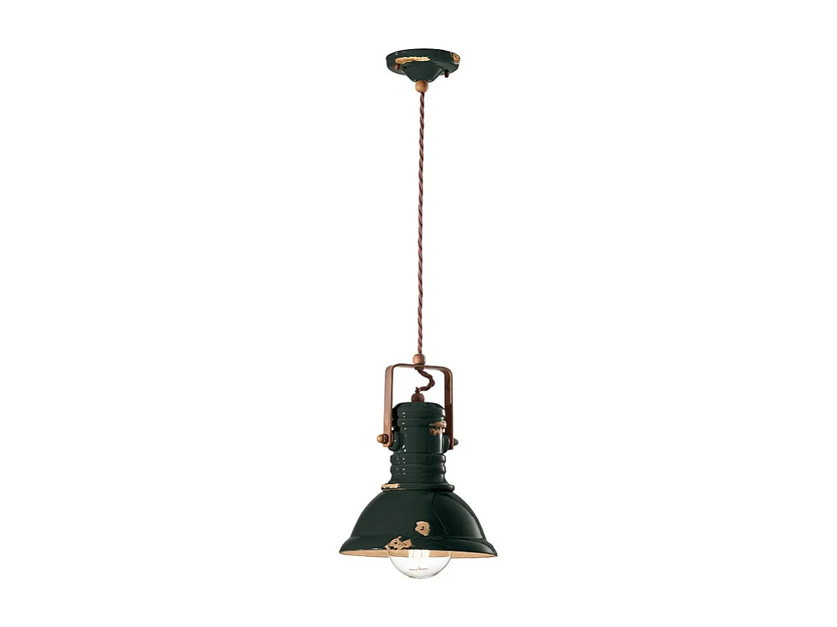 Lampadario Industrial Ferro E Ceramica Vintage Nero 1 Luce E27 23Cm