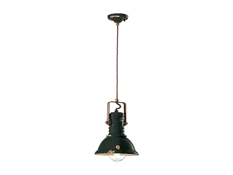 Lampadario Industrial Ferro E Ceramica Vintage Nero 1 Luce E27 23Cm