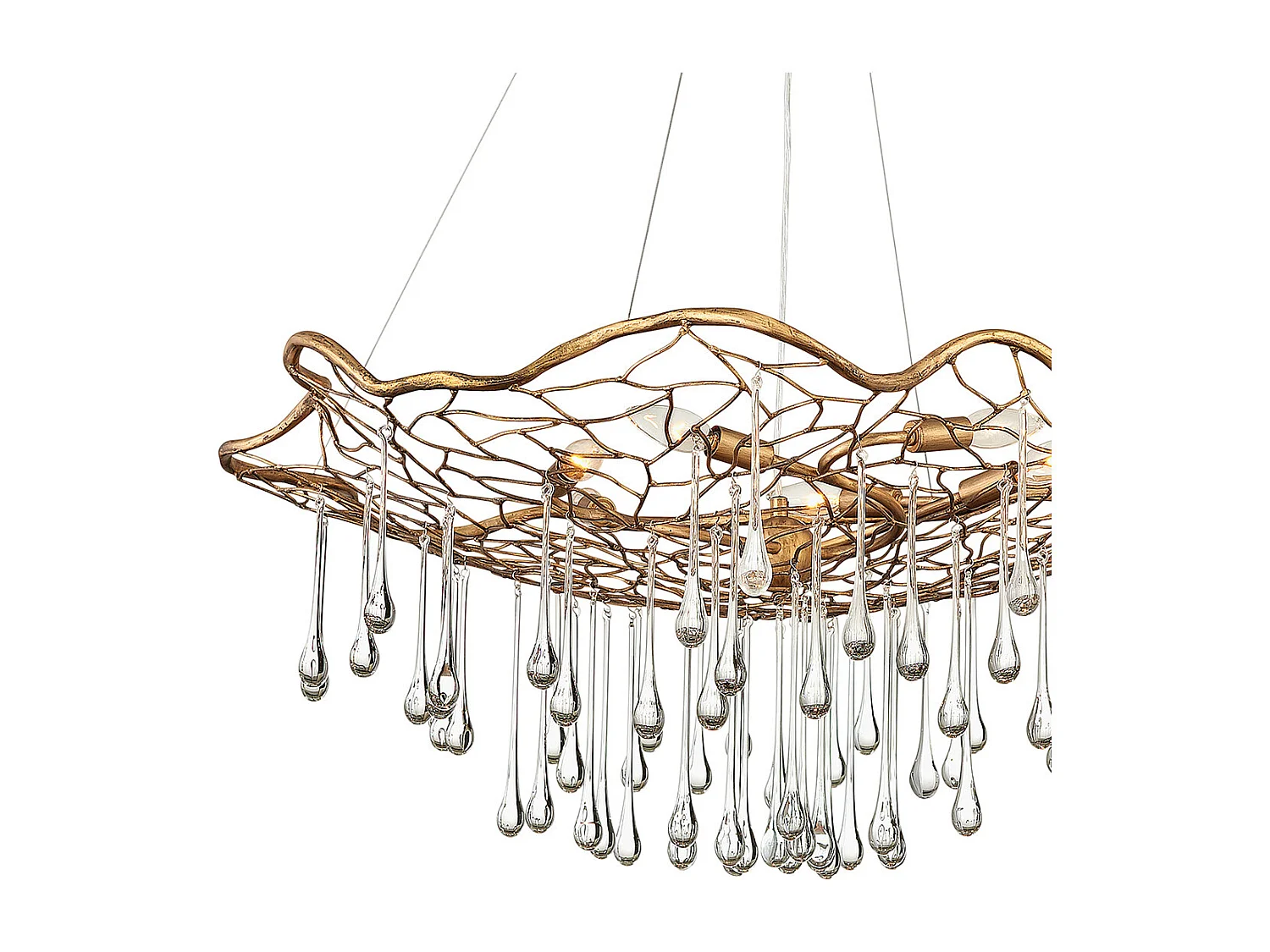 Lampadario Contemporaneo Laguna Acciaio Oro Brunito Vetro 6 Luci E14