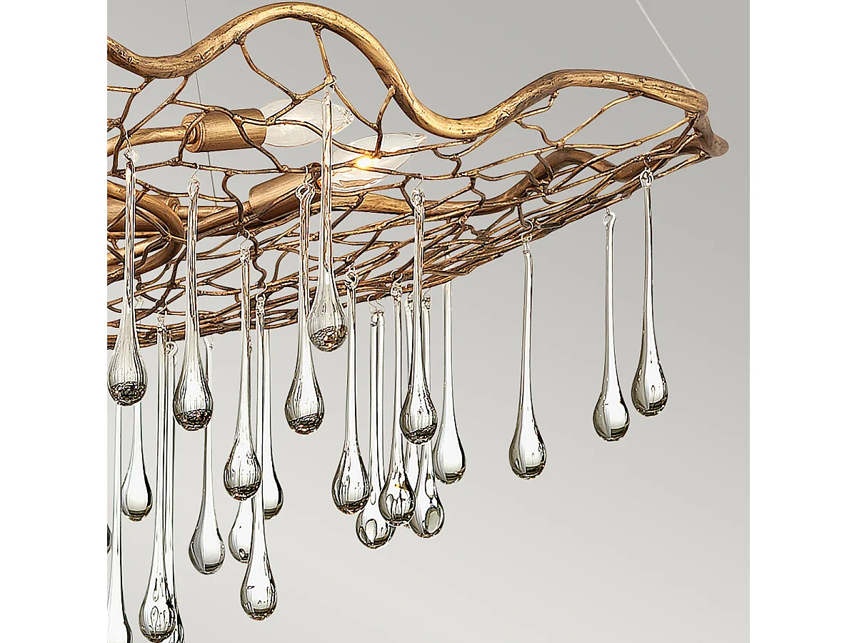 Lampadario Contemporaneo Laguna Acciaio Oro Brunito Vetro 6 Luci E14