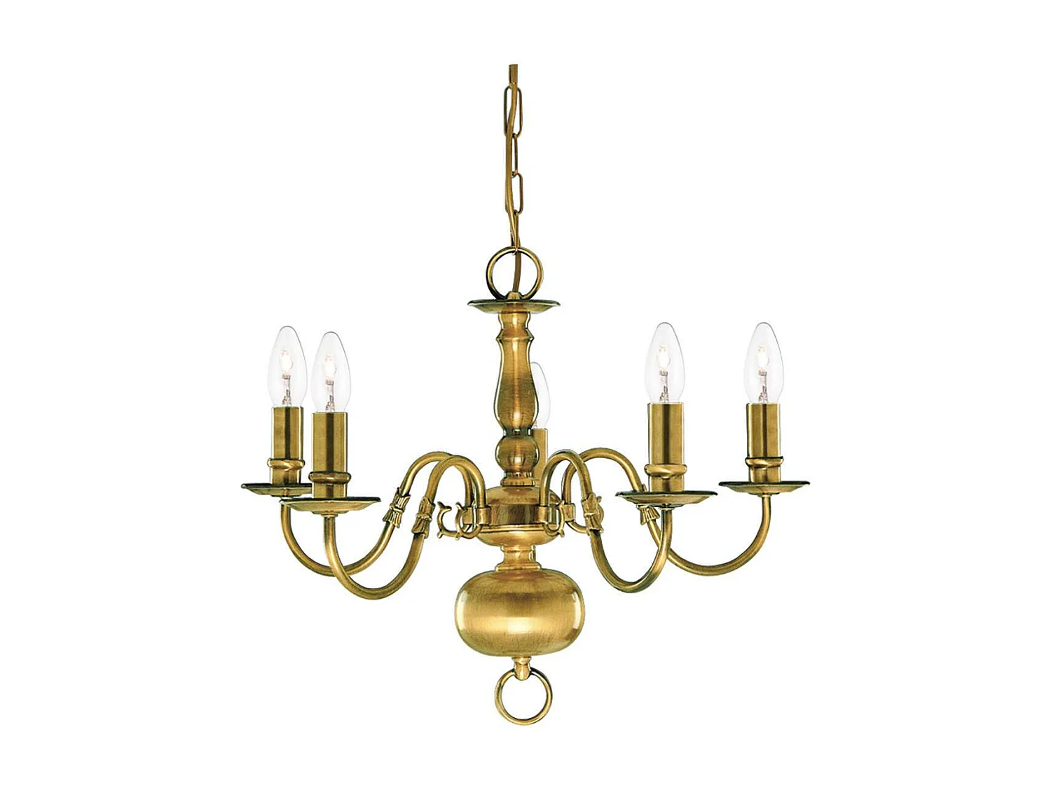 Searchlicht Flemish - 5 licht Multi Arm Deckenanhänger Antik Messing, E14