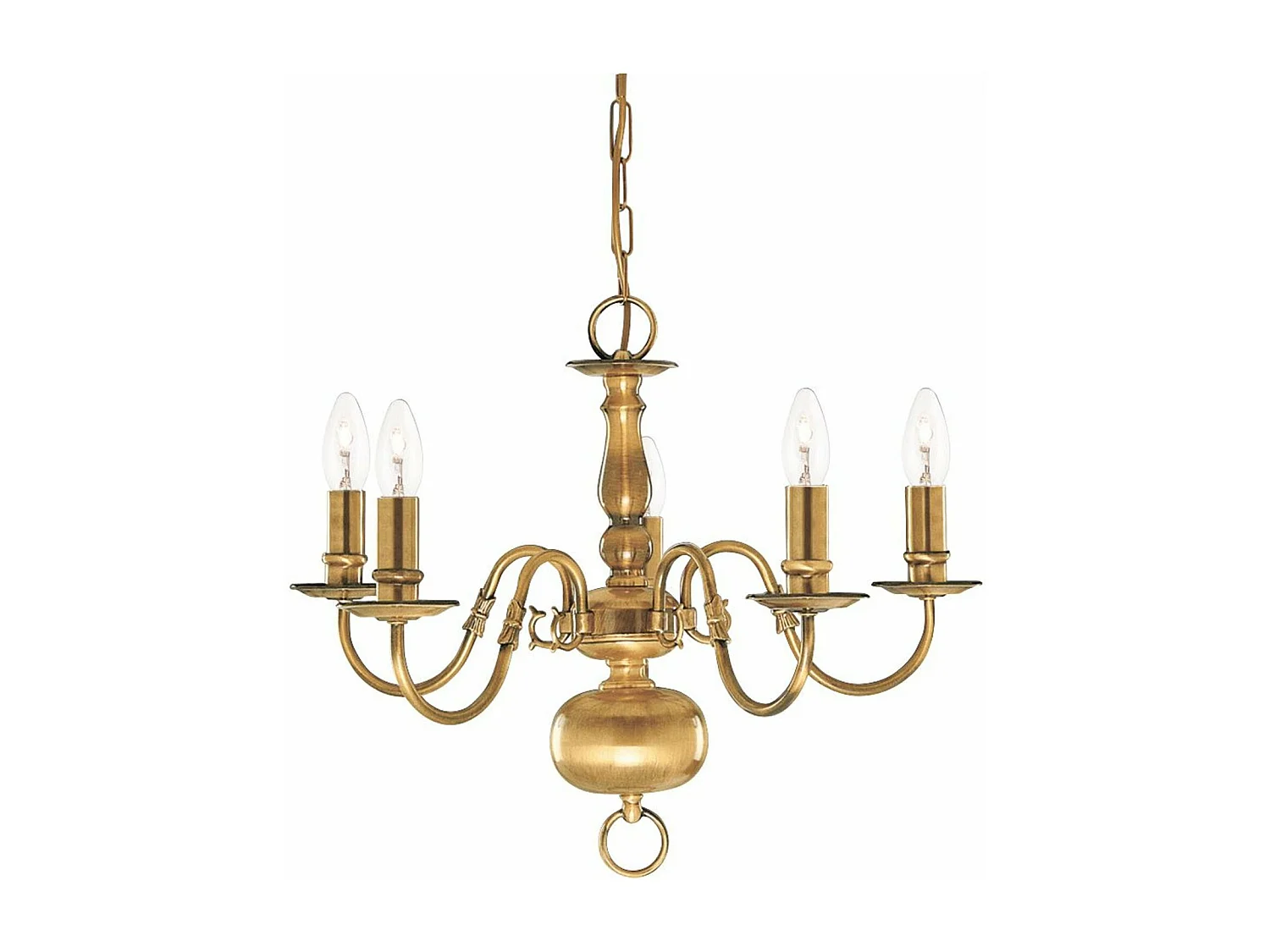 Searchlicht Flemish - 5 licht Multi Arm Deckenanhänger Antik Messing, E14