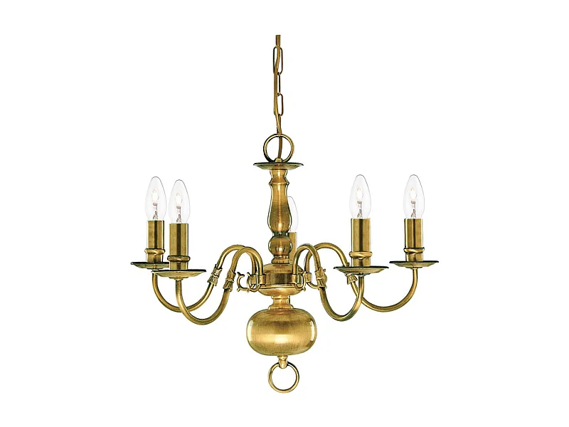 Searchlicht Flemish - 5 licht Multi Arm Deckenanhänger Antik Messing, E14