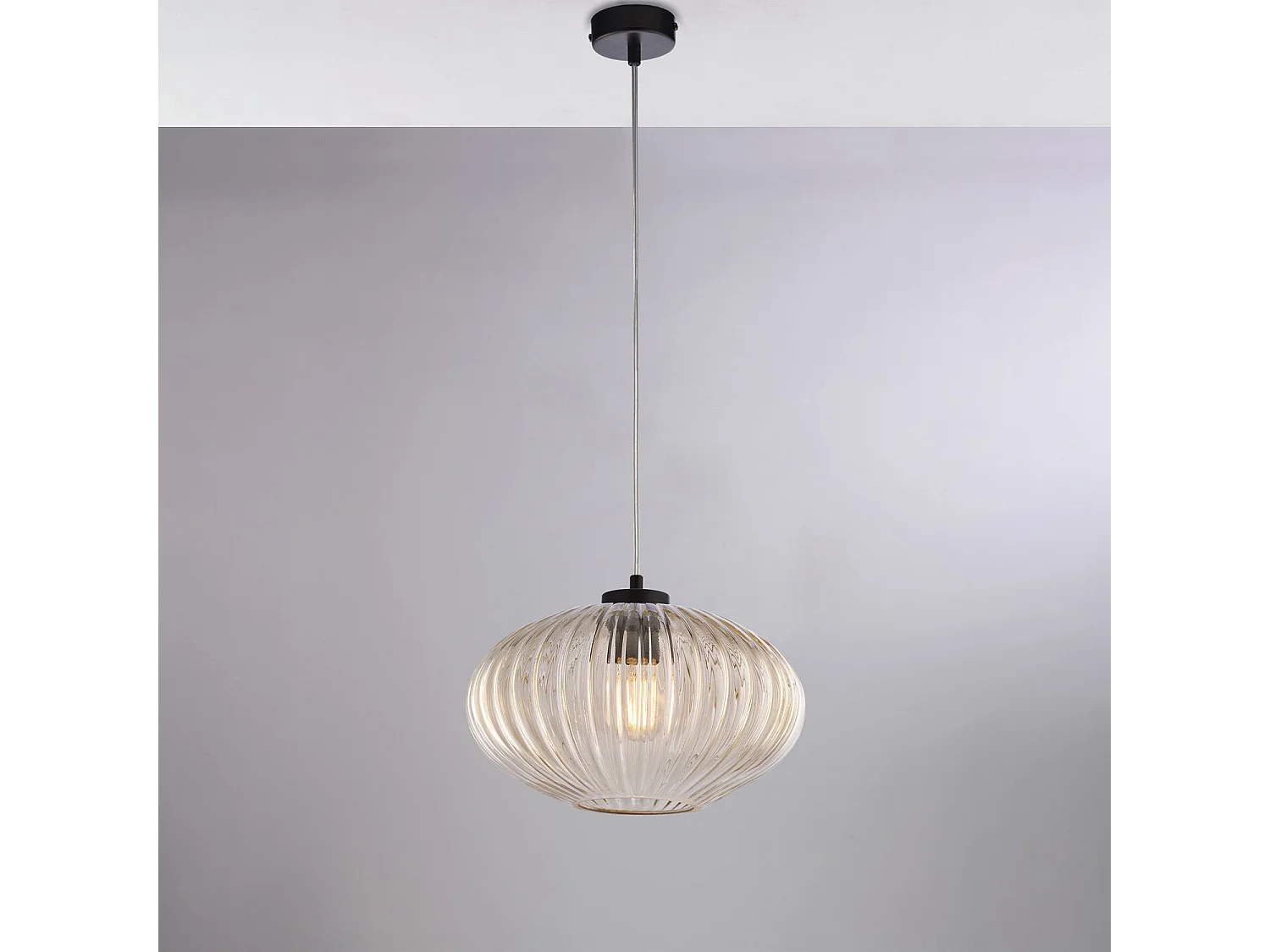 Belight -  Ginger – Pendelleuchte schwarz, Glas amber mit Streifendekor, Ø30, 1-flammig – BL319-S1-AM