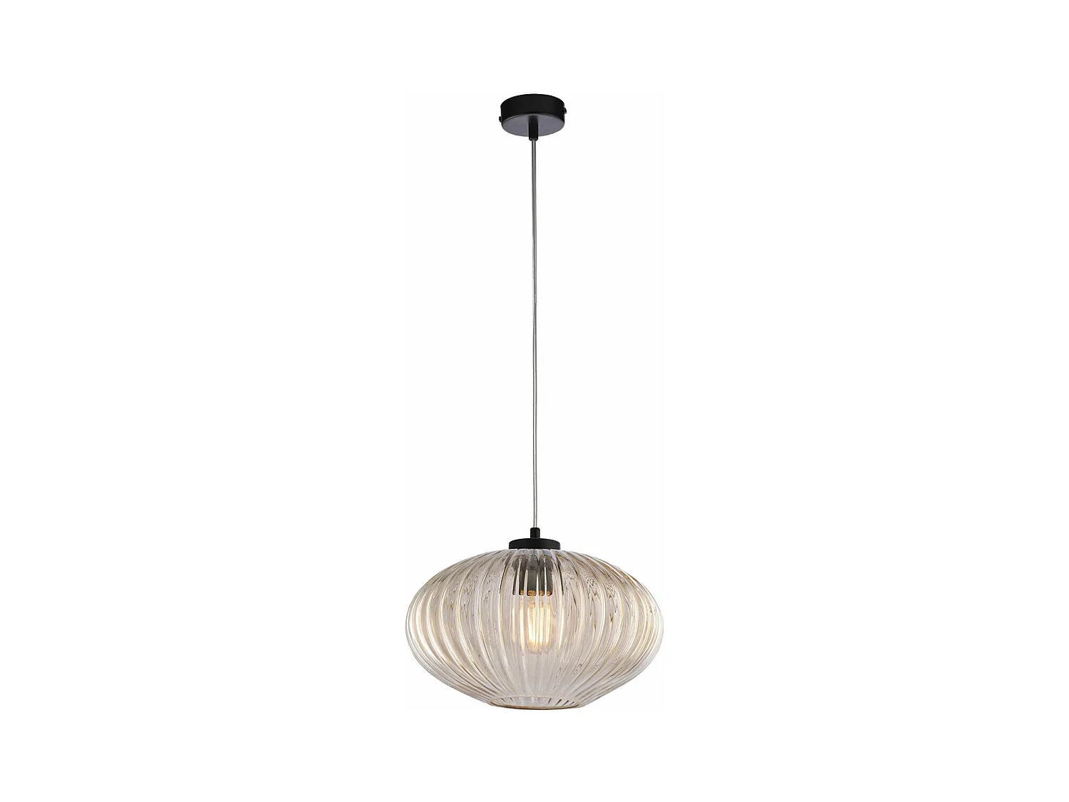 Belight -  Ginger – Pendelleuchte schwarz, Glas amber mit Streifendekor, Ø30, 1-flammig – BL319-S1-AM