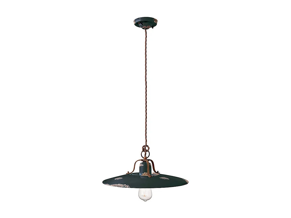 Lampadario Vintage Country Ferro E Ceramica Nero 1 Luce E27
