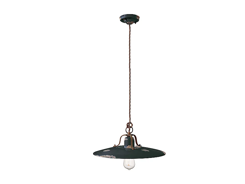 Lampadario Vintage Country Ferro E Ceramica Nero 1 Luce E27