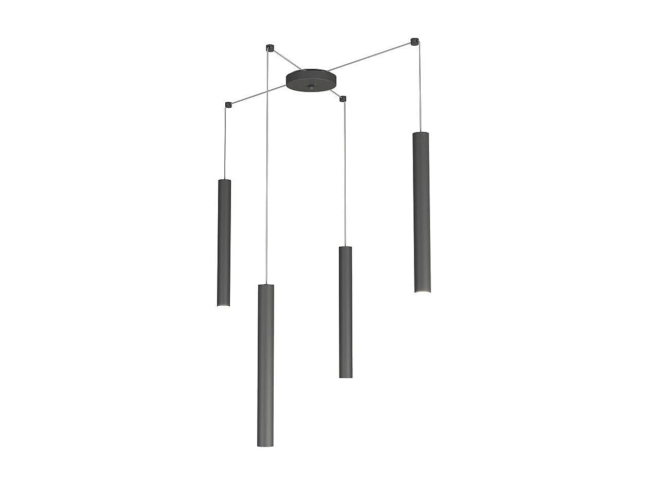 Round Tube Sospensione 4 Luci Grigio Antracite Cavo Cm.250 Con Base