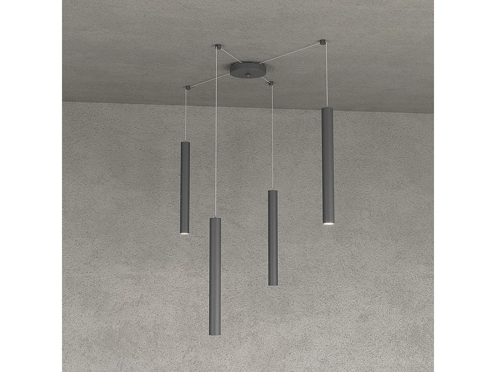 Round Tube Sospensione 4 Luci Grigio Antracite Cavo Cm.250 Con Base