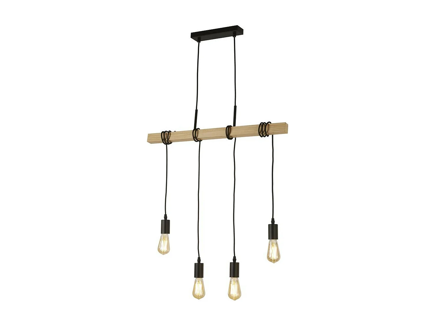 Searchlicht Woody 4-flammige Pendelleuchte, Schwarz und Eschenholz