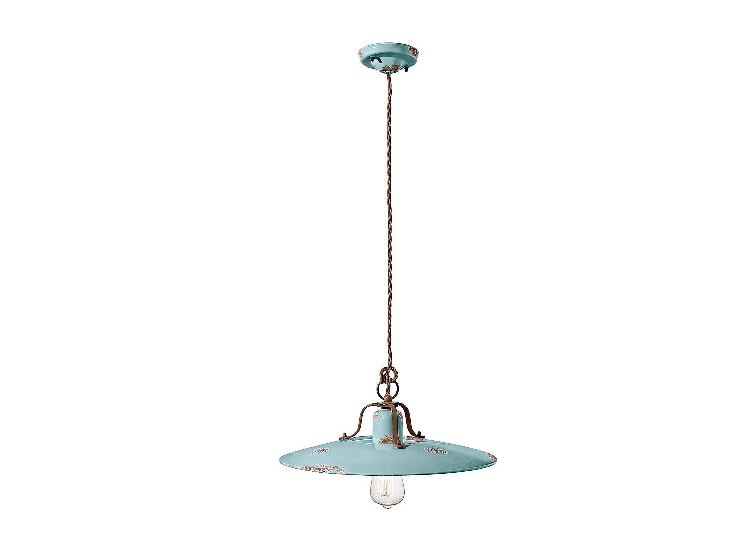 Lampadario Vintage Country Ferro E Ceramica Azzurro 1 Luce E27