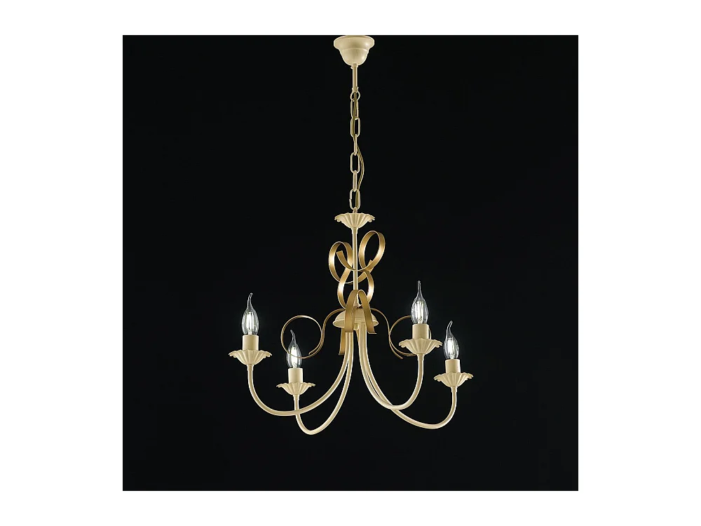 Lampadario Classico 4 Luci Ferro Battuto Avorio e Oro Serie Bandolo