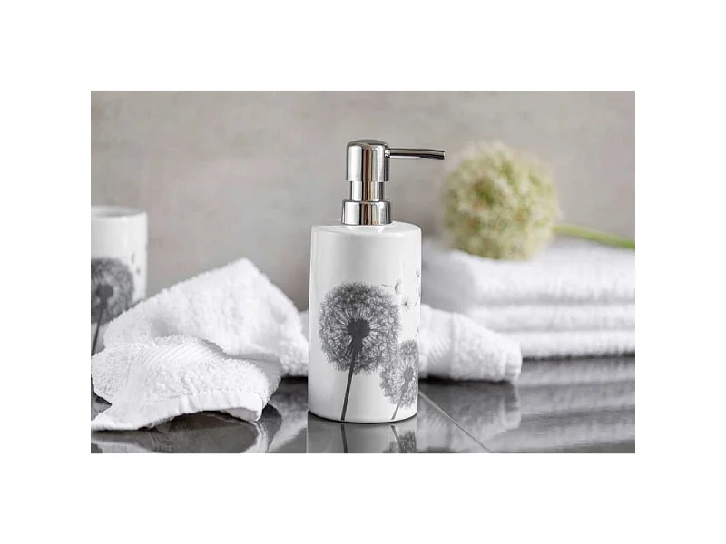 Distributeur de savon en céramique "Astera" - Blanc/Gris - 360 ml