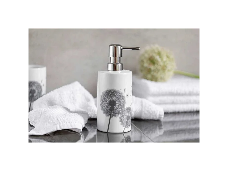 Distributeur de savon en céramique "Astera" - Blanc/Gris - 360 ml