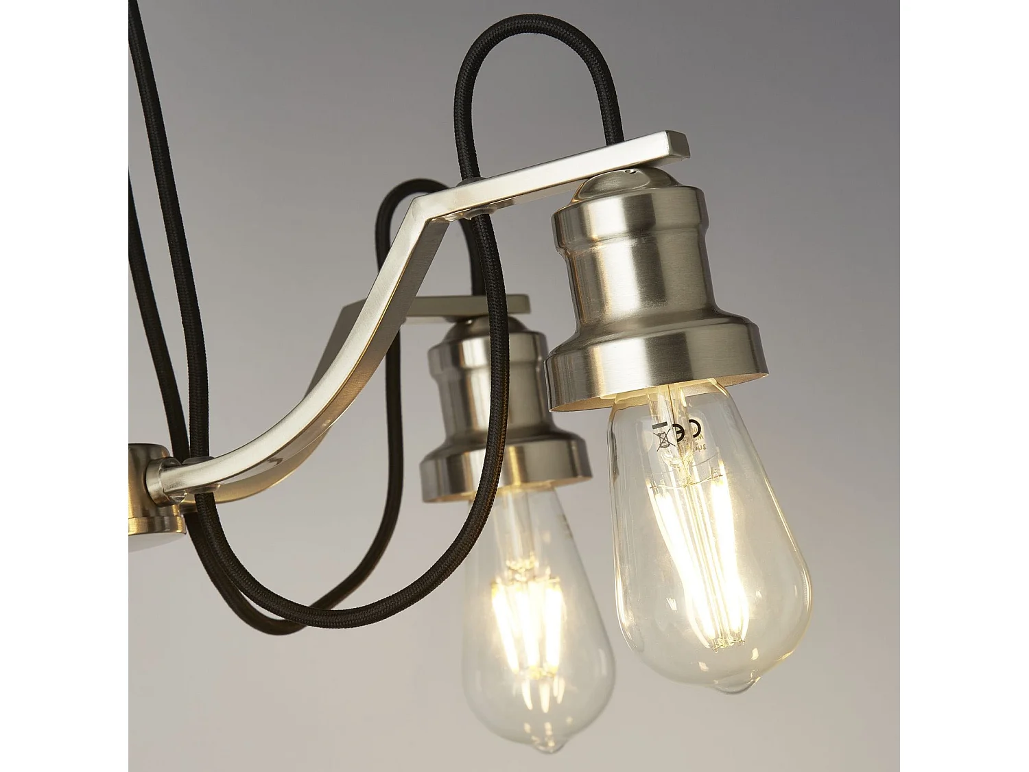 Searchlight Olivia Soffitto a 5 luci, cavo in tessuto intrecciato nero, argento satinato