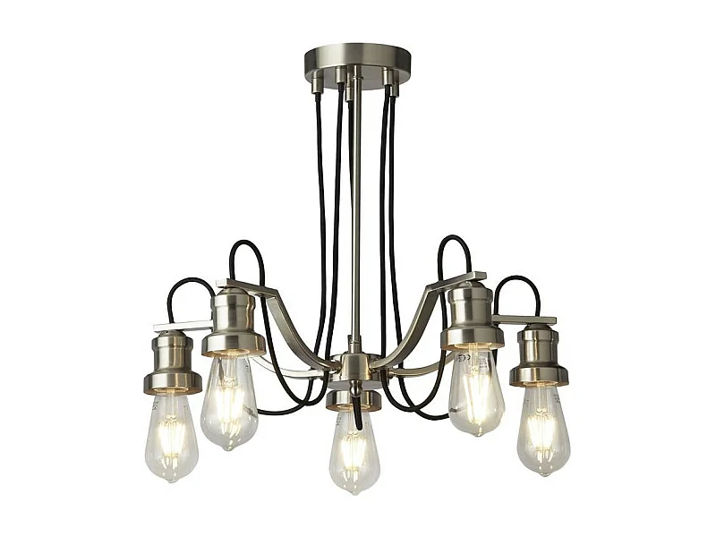 Searchlight Olivia Soffitto a 5 luci, cavo in tessuto intrecciato nero, argento satinato