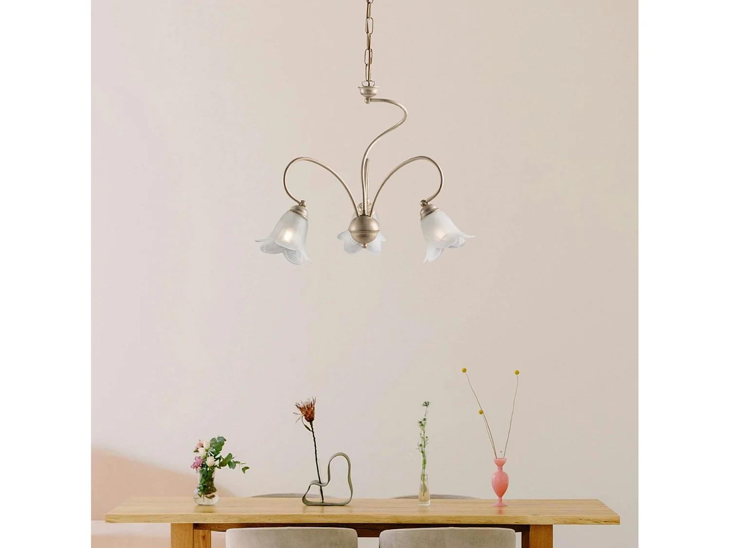 Lustre Alice ivoire, déco or antique, verre albâtre d.14, 3 lumières d.50 cm, idéal salle à manger vintage