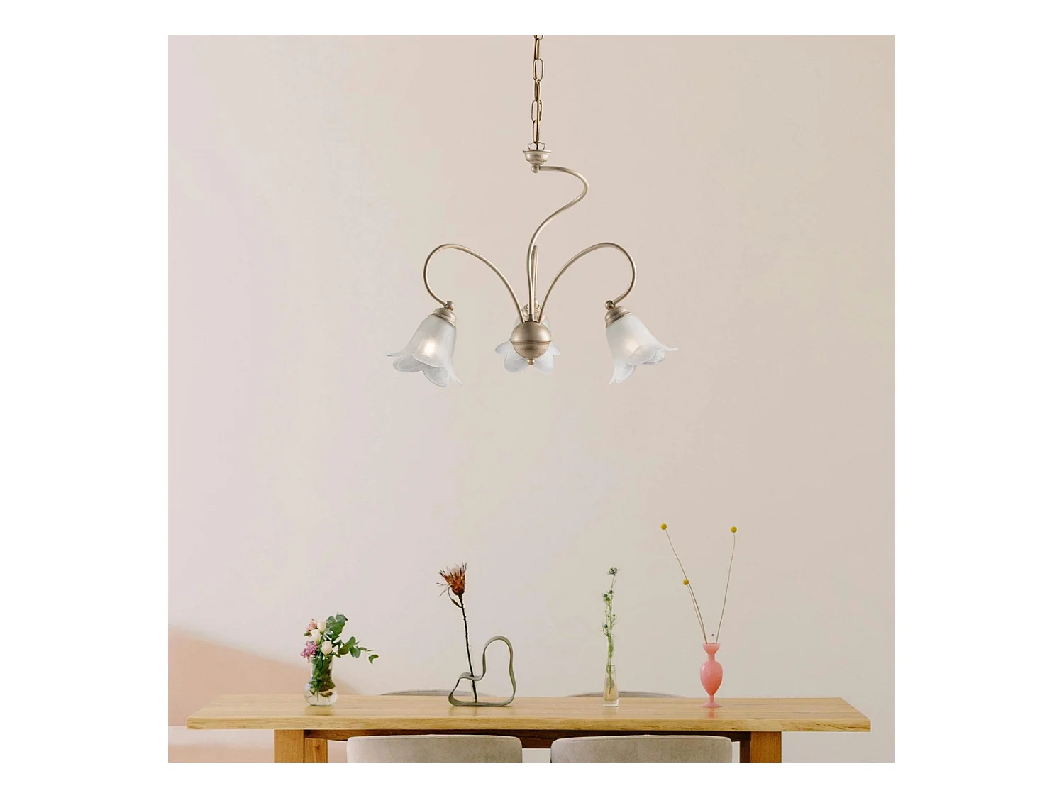 Lustre Alice ivoire, déco or antique, verre albâtre d.14, 3 lumières d.50 cm, idéal salle à manger vintage