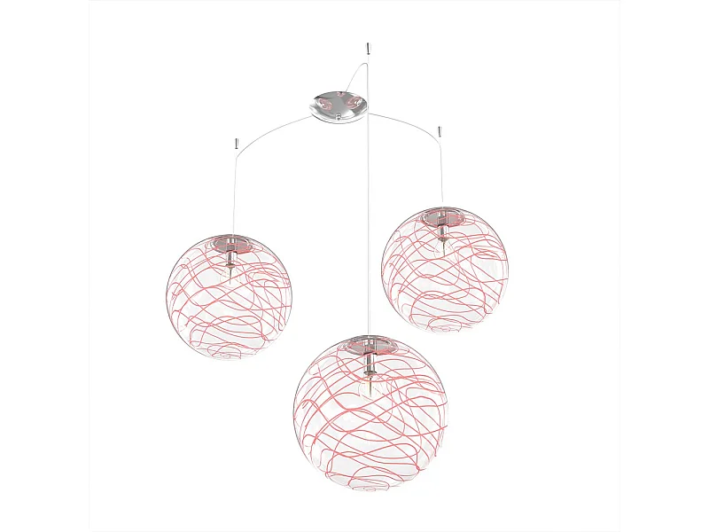 Sospensione Contemporanea Moon Metallo Cromo Vetro Rosso 3 Luci E27 D.30Cm