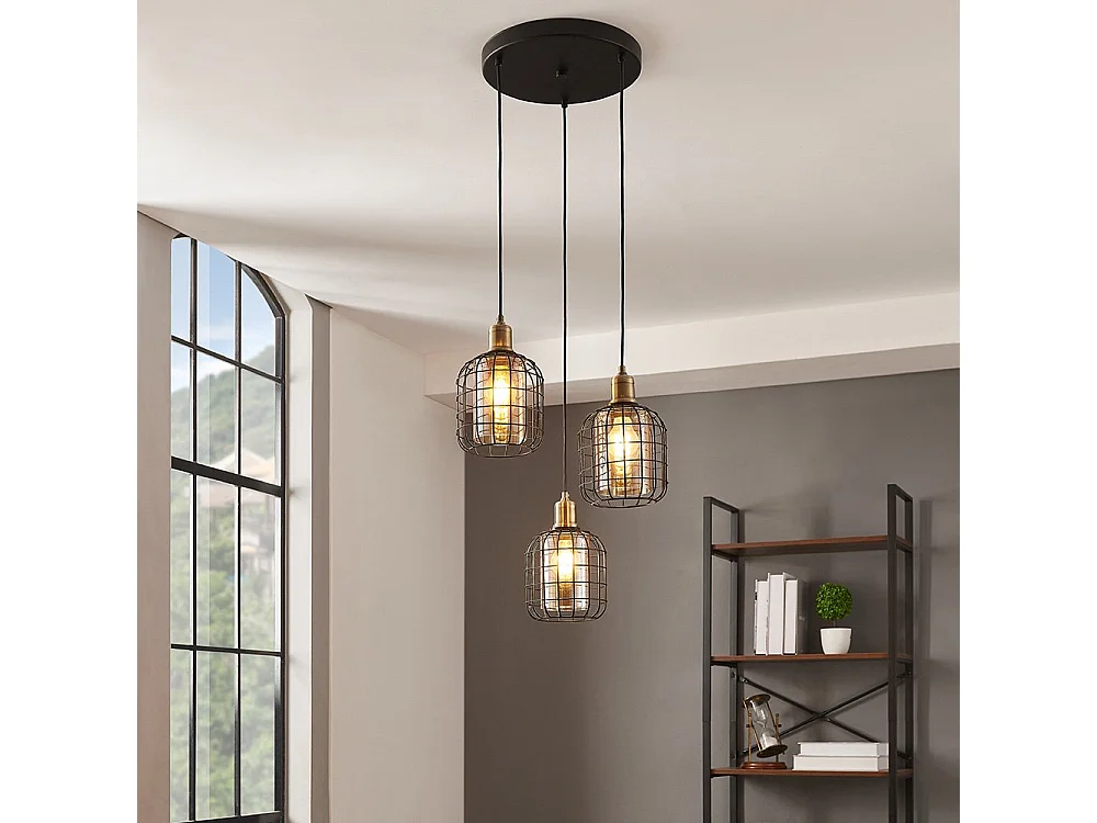 Lampadario Moderno Chisle 3 Luci Acciaio Nero