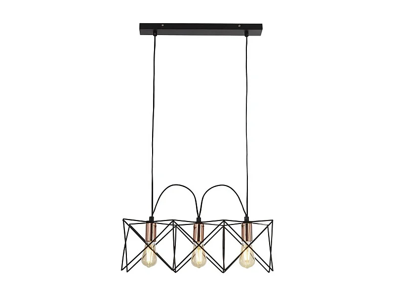 Searchlight ANTHEA - Sospensione a 3 luci con cornice nera e dettagli in rame