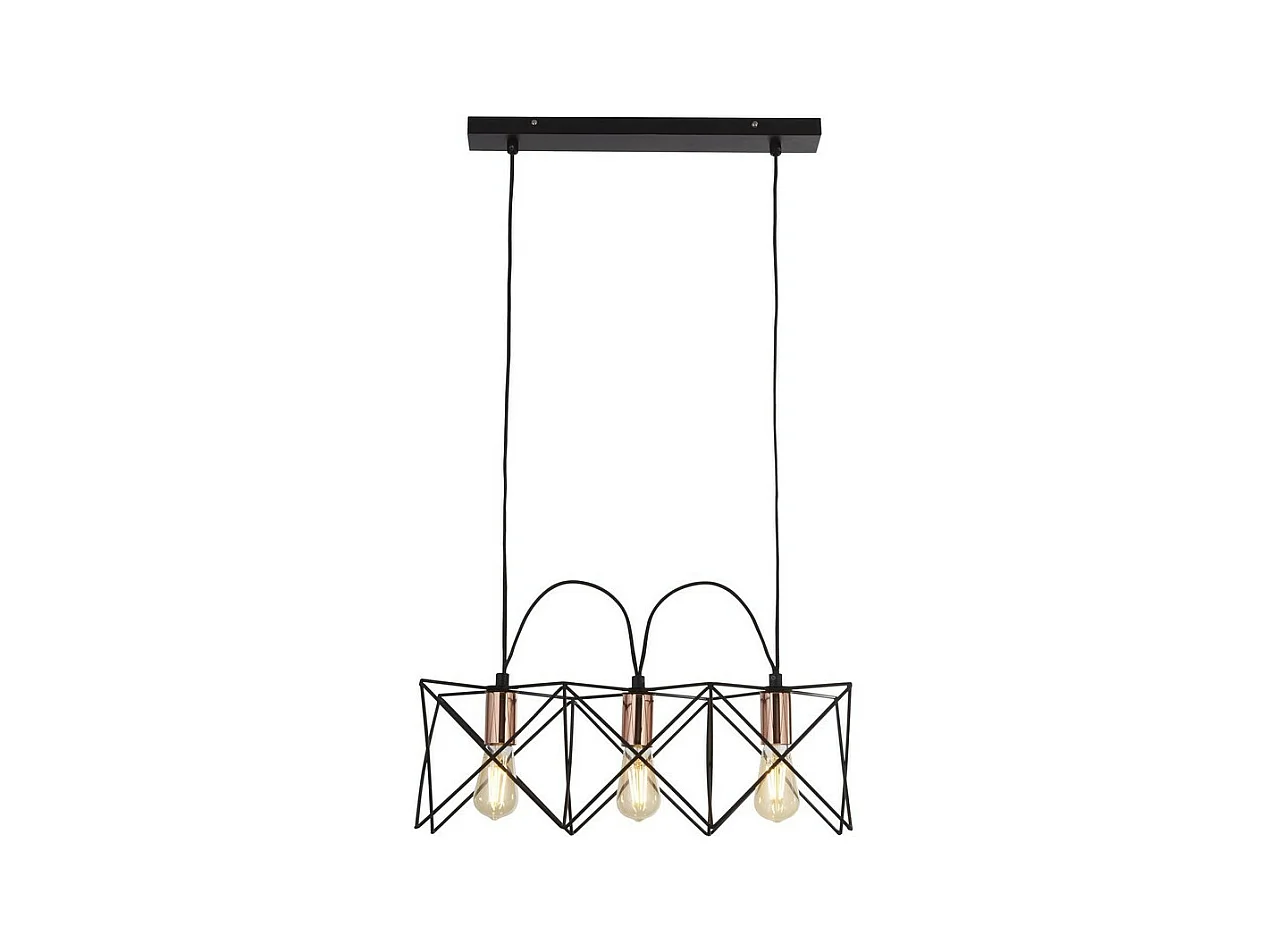 Searchlicht ANTHEA - 3 licht Black Frame Deckenanhänger mit Kupferdetail