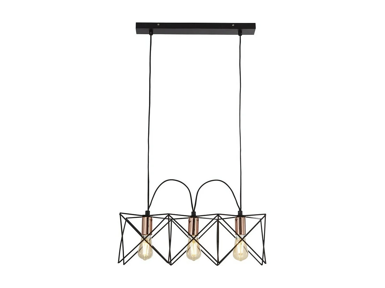 Searchlicht ANTHEA - 3 licht Black Frame Deckenanhänger mit Kupferdetail