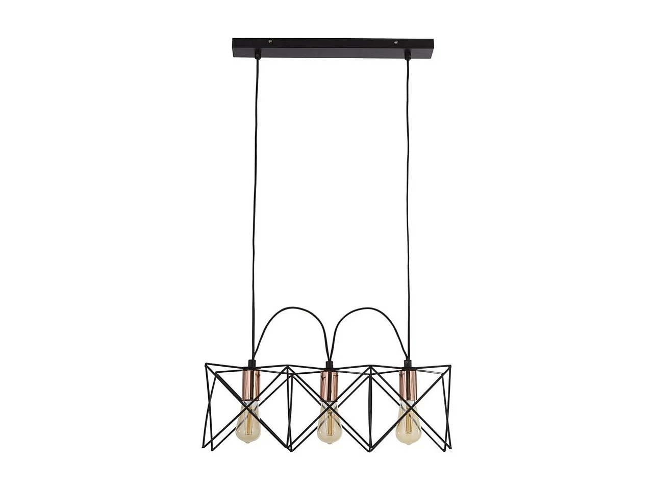 Searchlicht ANTHEA - 3 licht Black Frame Deckenanhänger mit Kupferdetail