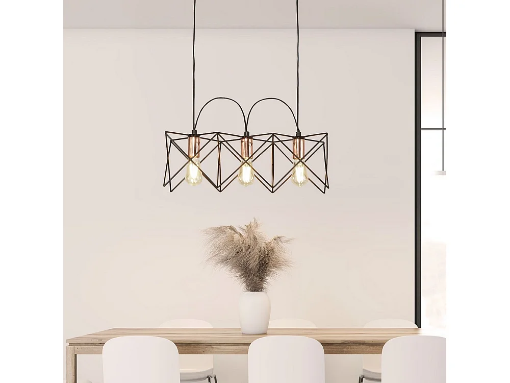 Searchlicht ANTHEA - 3 licht Black Frame Deckenanhänger mit Kupferdetail