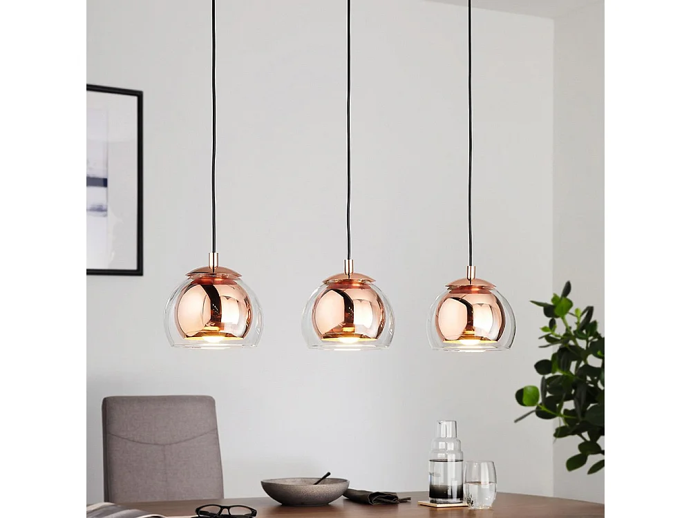 Lampadario Contemporaneo Rocamar 3 Luci Acciaio Rame