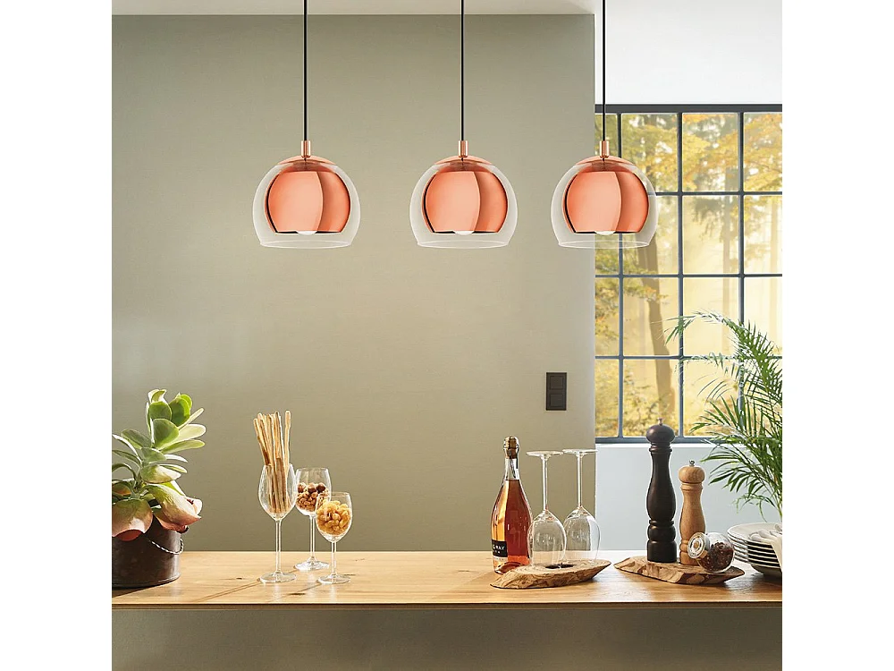 Lampadario Contemporaneo Rocamar 3 Luci Acciaio Rame