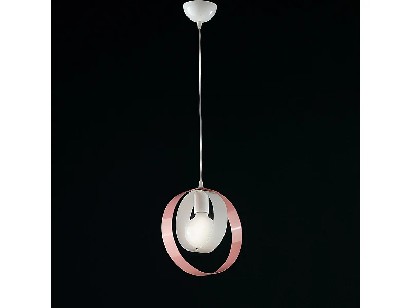 Sospensione Moderna 1 Luce Cerchi Ferro Bianco e Rosa Serie Bolla