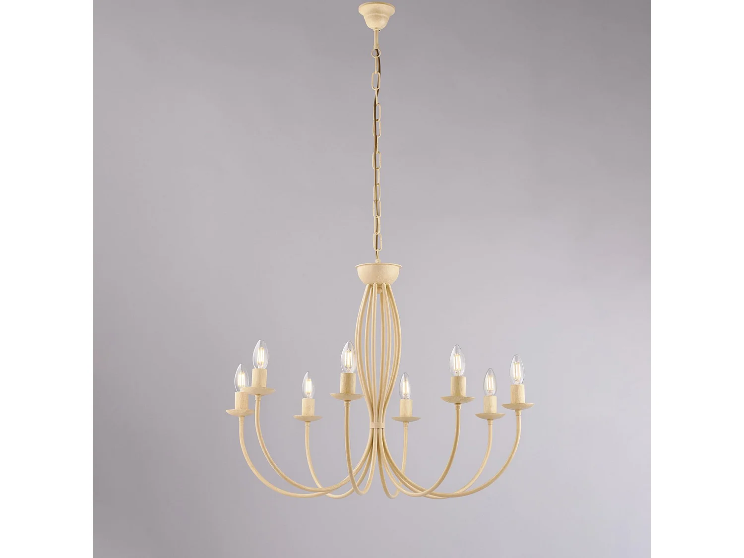 Botte Lustre en fer laqué ivoire à décor effet décapé 8 lumières 120 d.74 BL147-8-AV