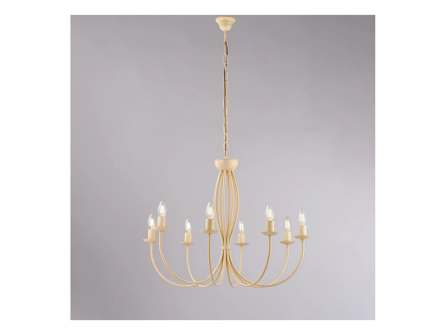 Botte Lustre en fer laqué ivoire à décor effet décapé 8 lumières 120 d.74 BL147-8-AV