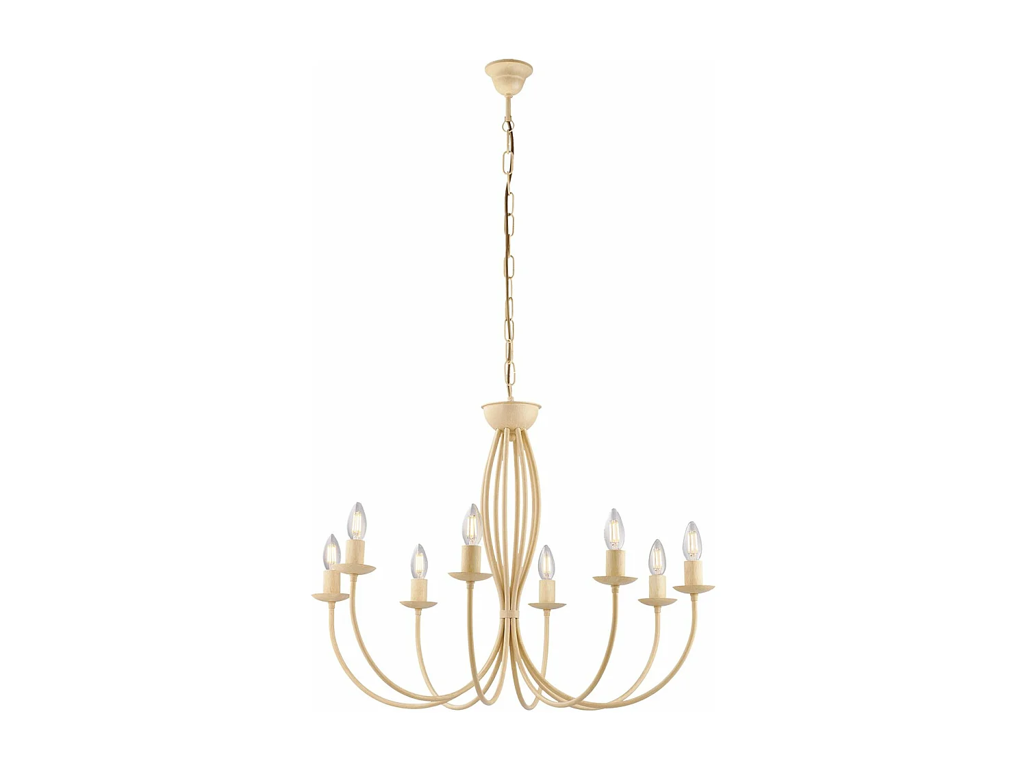 Botte Lustre en fer laqué ivoire à décor effet décapé 8 lumières 120 d.74 BL147-8-AV