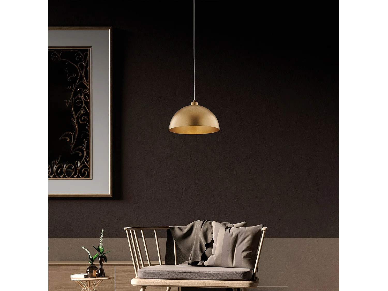 Sospensione Industrial 1 Luce Marcus In Ferro Laccato Oro Diam 35