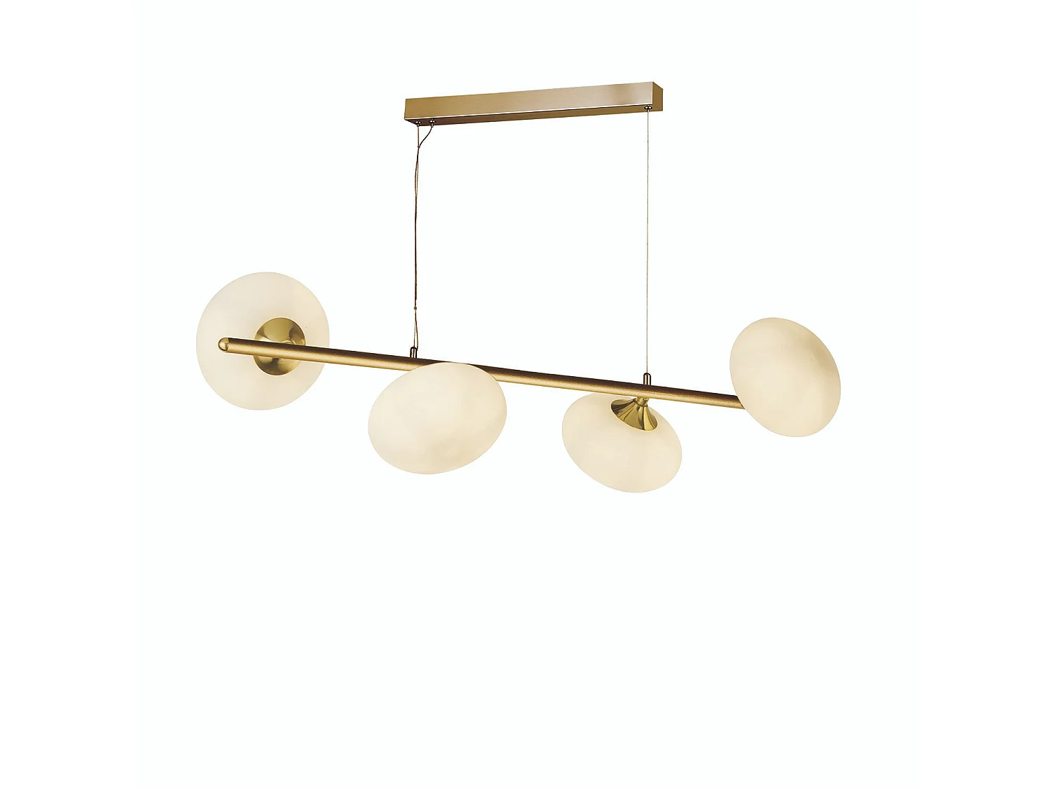 Lampadario Contemporaneo Ciottolo Acciaio Ottone Vetro Bianco 4 Luci G9