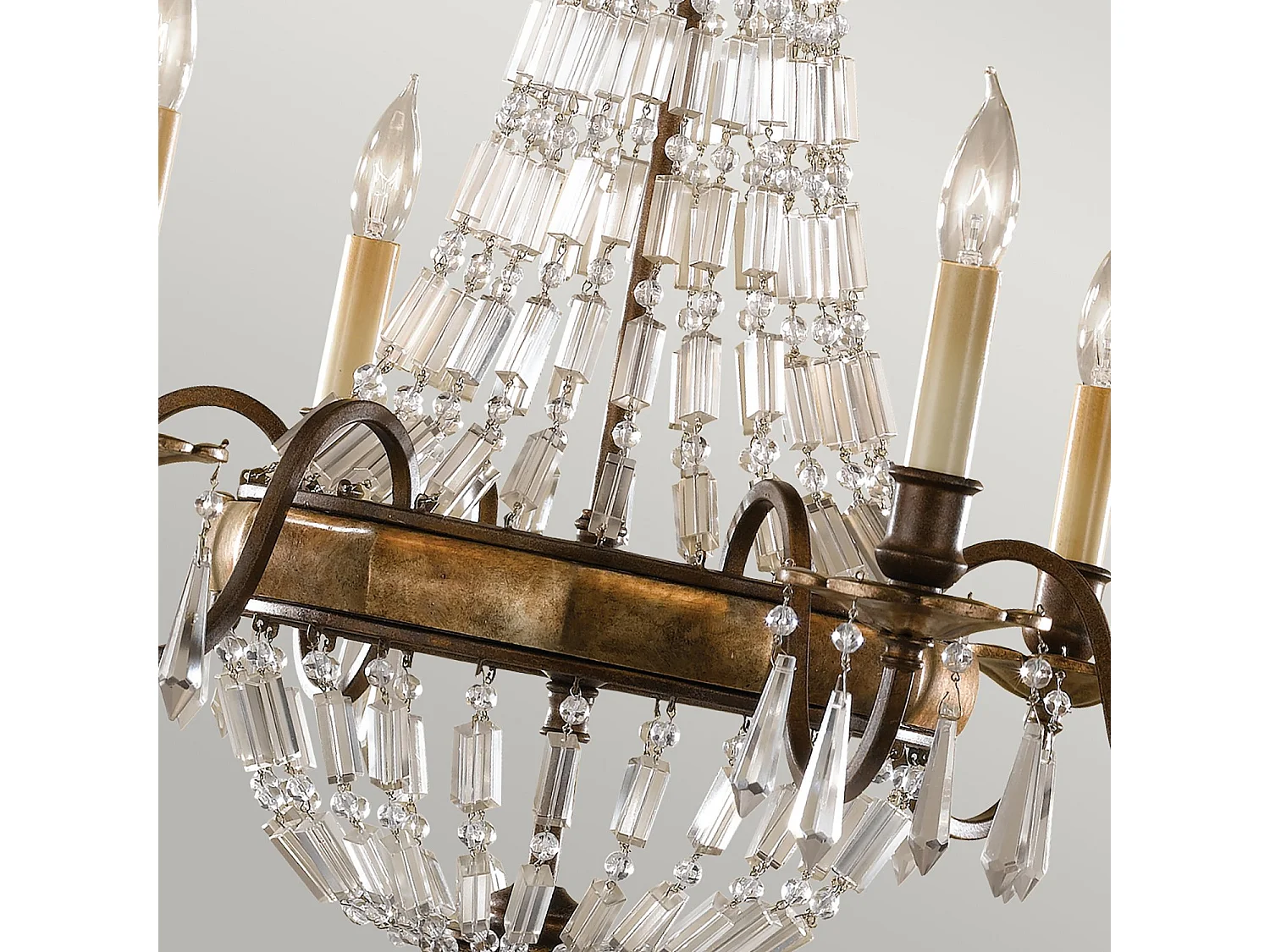Lampadario Contemporaneo Bellini Acciaio Bronzo Ossidato Cristallo 6 Luci E14