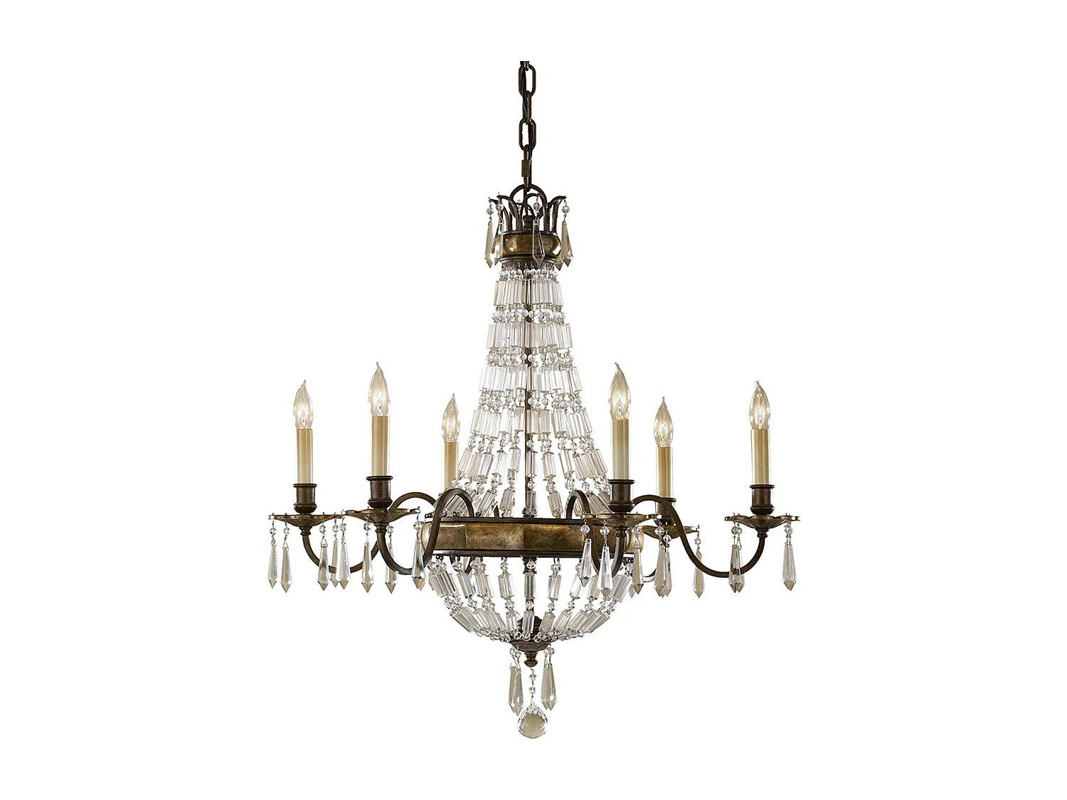 Lampadario Contemporaneo Bellini Acciaio Bronzo Ossidato Cristallo 6 Luci E14
