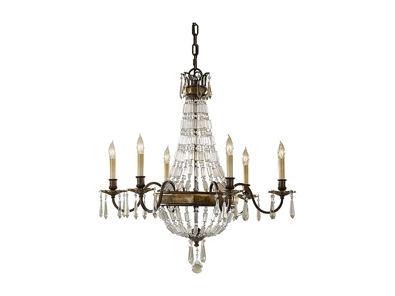 Lampadario Contemporaneo Bellini Acciaio Bronzo Ossidato Cristallo 6 Luci E14