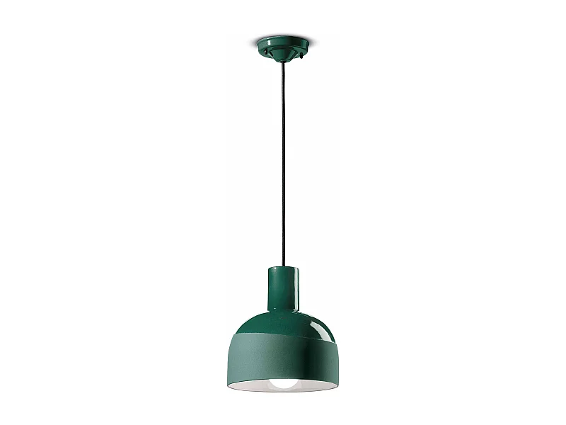 Lampadario Vintage Decò Caxixi Ceramica Verde Bottiglia 1 Luce E27