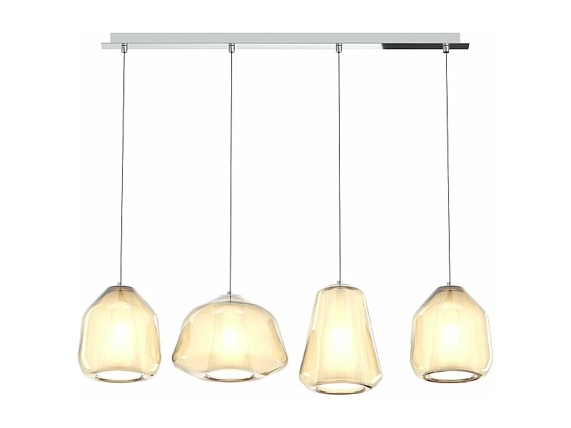 Sospensione Cromo 4 Luci Rettangolare Vetri Alpha + 2X Beta + Gamma Ambra