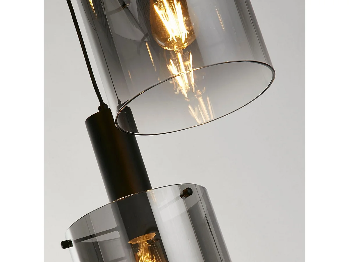 Searchlicht Sweden 3-flammige Multi-Drop-Hängeleuchte in Schwarz, Rauchglas