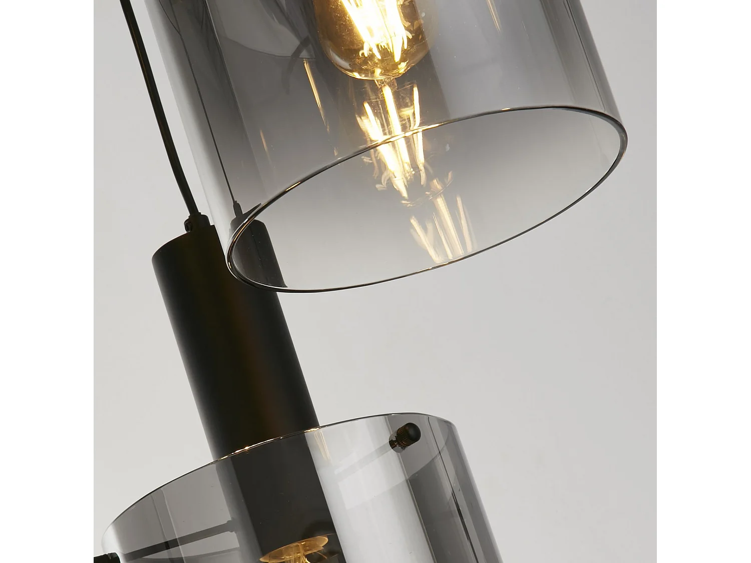 Searchlicht Sweden 3-flammige Multi-Drop-Hängeleuchte in Schwarz, Rauchglas