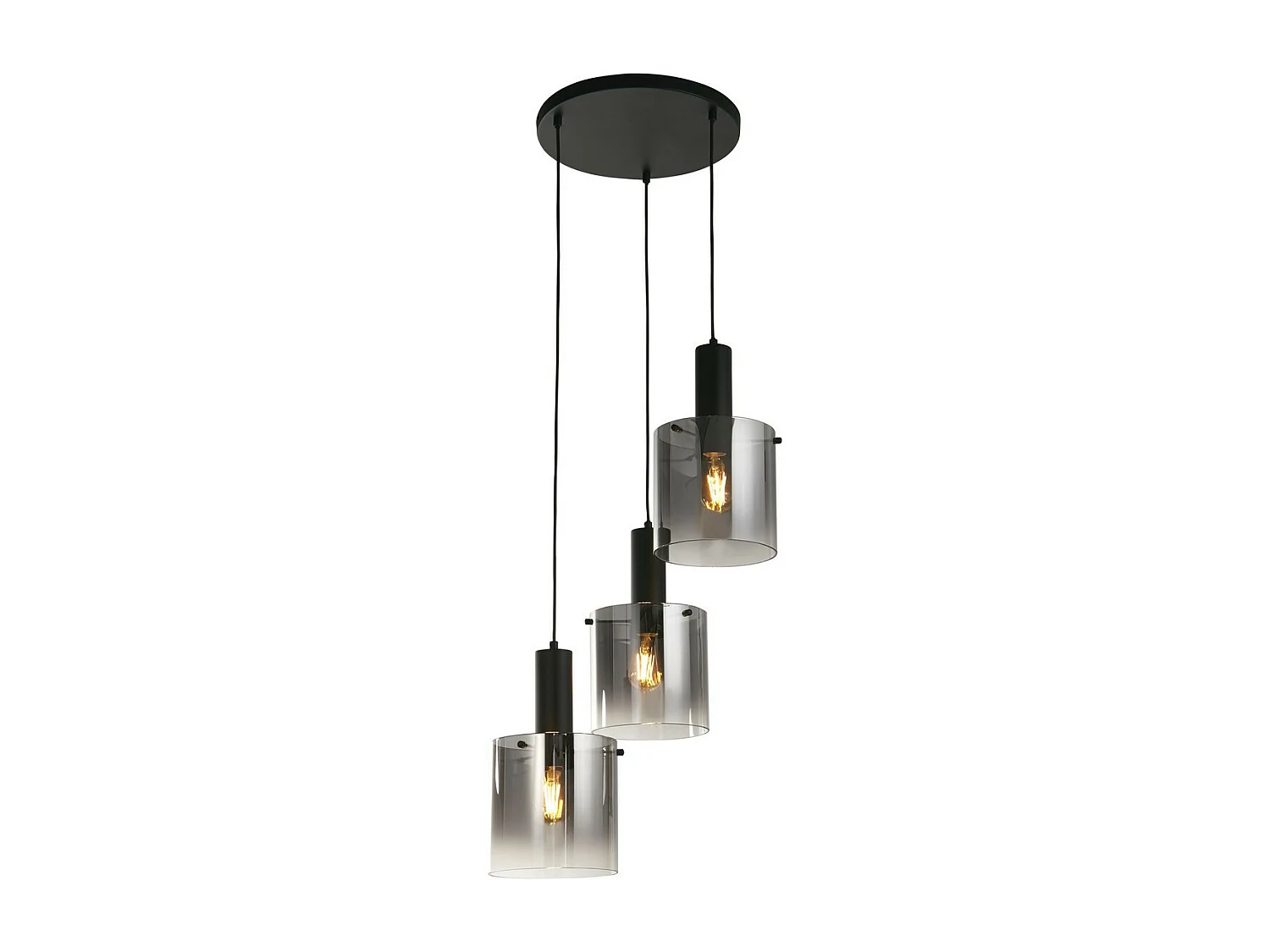 Searchlicht Sweden 3-flammige Multi-Drop-Hängeleuchte in Schwarz, Rauchglas