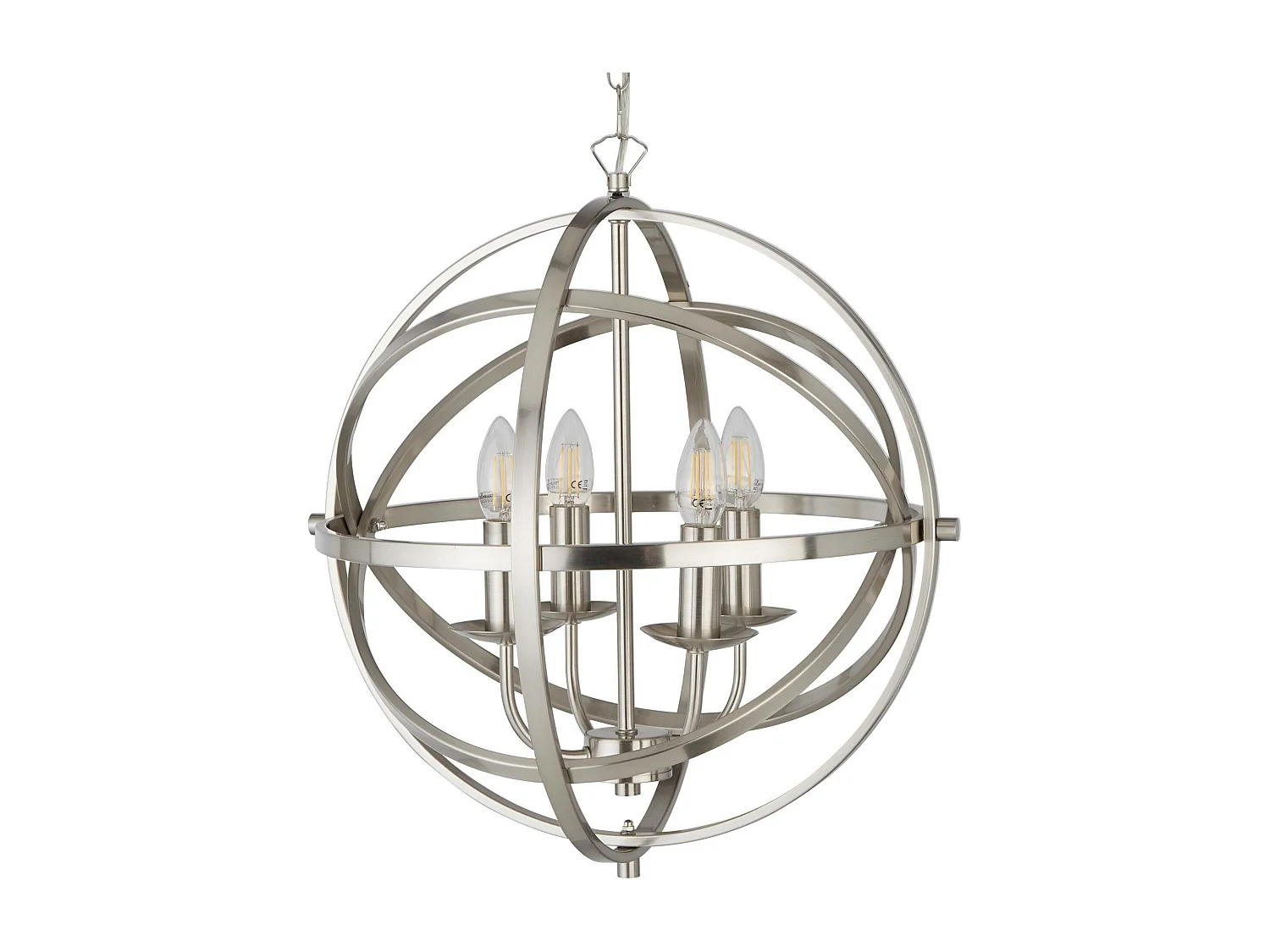 Searchlight Orbit - Pendente Sferico a 4 Luci da Soffitto Argento Satinato, E14