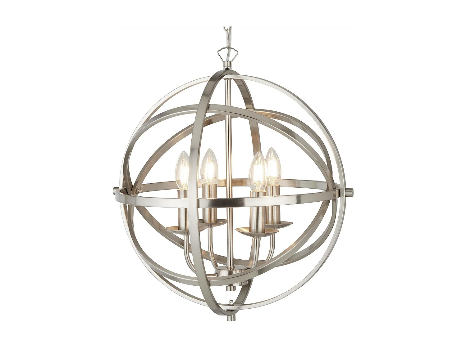 Searchlight Orbit - Pendente Sferico a 4 Luci da Soffitto Argento Satinato, E14